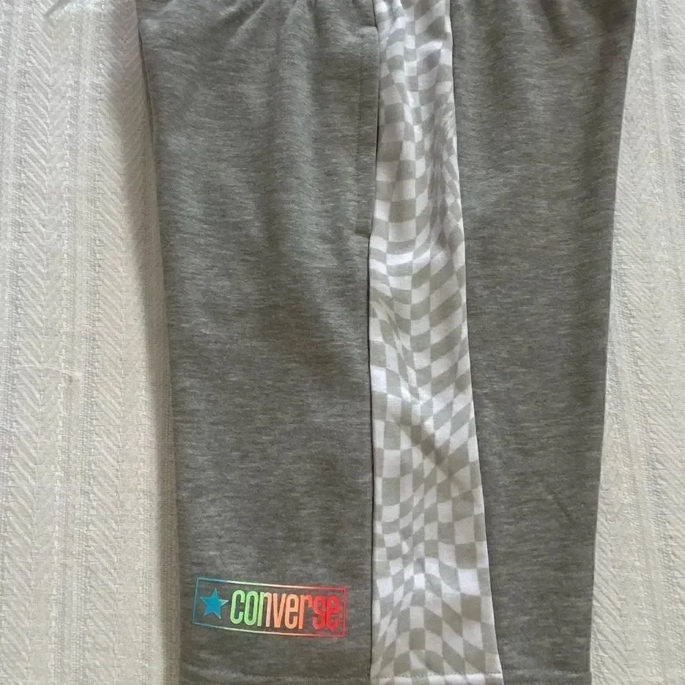 Converse Boys Gray Checker Print French Terry Shorts NWT